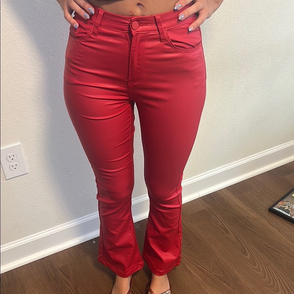 Edikted Red Flare Wide Leg Jeans